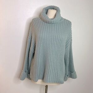 525 America Wide Sleeve Turtleneck teal cowl neck Sweater Large